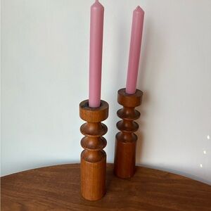 Wooden Candle Holders with Pink Candles